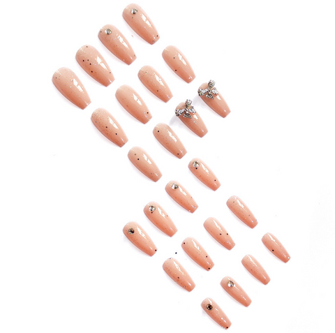 N36 Bow broken diamond removable wearable nail patch 24pcs/box with jelly glue