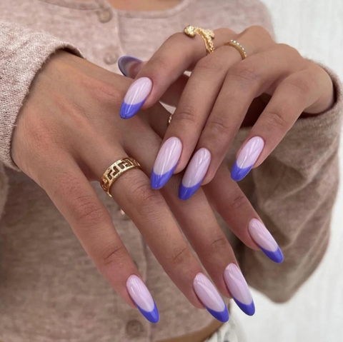 N37 Blue and purple French wearable false nail 24pcs/box with jelly glue