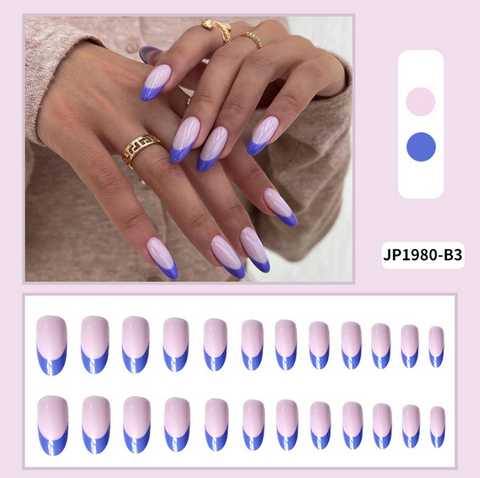 N37 Blue and purple French wearable false nail 24pcs/box with jelly glue