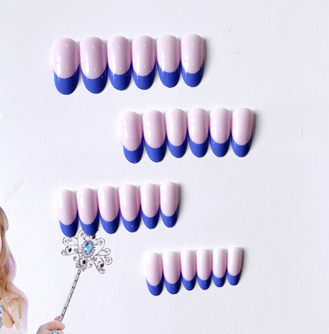 N37 Blue and purple French wearable false nail 24pcs/box with jelly glue