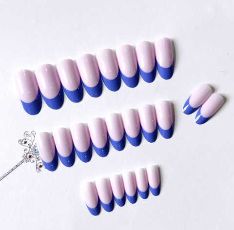 N37 Blue and purple French wearable false nail 24pcs/box with jelly glue