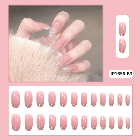 N77 hot sale ladies jelly glitter white false nails 24pcs/box with jel glue