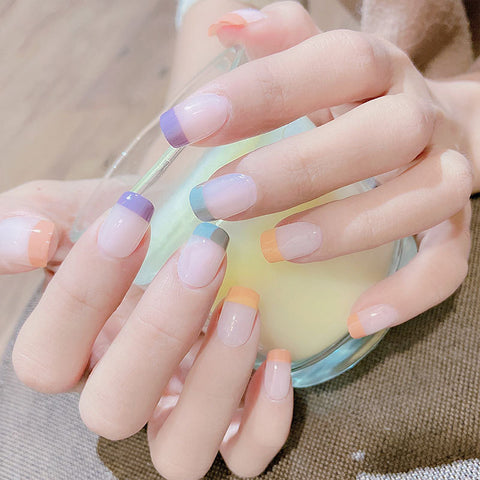 N54 French new design ins long coffin false wearable nail patch 24pcs/box with jel glue