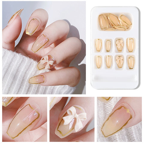 N79 Valentine's Day rose bow wearing false nail patch 24pcs/box with jel glue