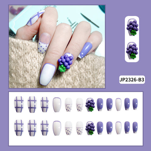 N41 hot-selling ladies mesh grape false nails 24pcs/box with jel glue