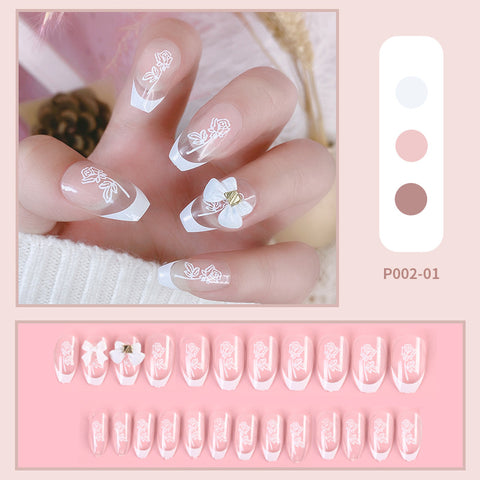 N79 Valentine's Day rose bow wearing false nail patch 24pcs/box with jel glue