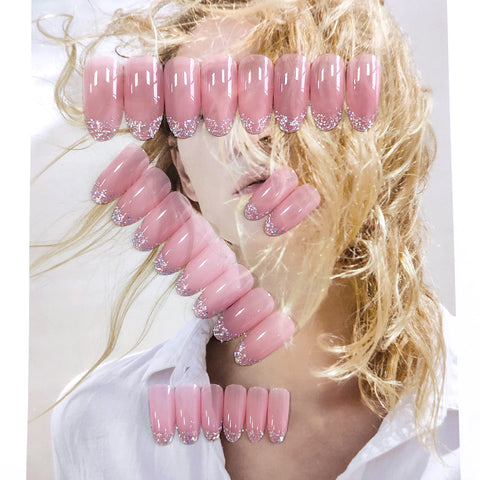 N77 hot sale ladies jelly glitter white false nails 24pcs/box with jel glue
