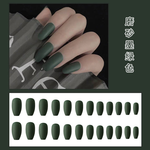 N78 Matte dark green removable nail patch false nail 24pcs/box with jel glue