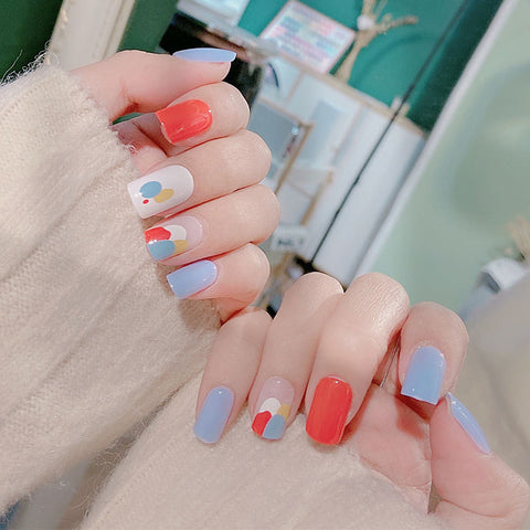 N54 French new design ins long coffin false wearable nail patch 24pcs/box with jel glue