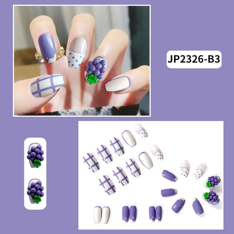 N41 hot-selling ladies mesh grape false nails 24pcs/box with jel glue