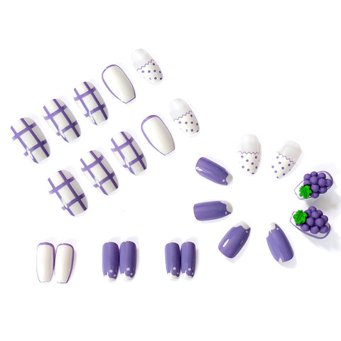 N41 hot-selling ladies mesh grape false nails 24pcs/box with jel glue