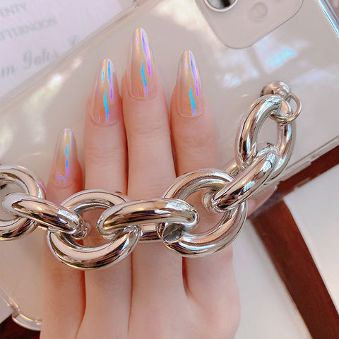 N54 French new design ins long coffin false wearable nail patch 24pcs/box with jel glue