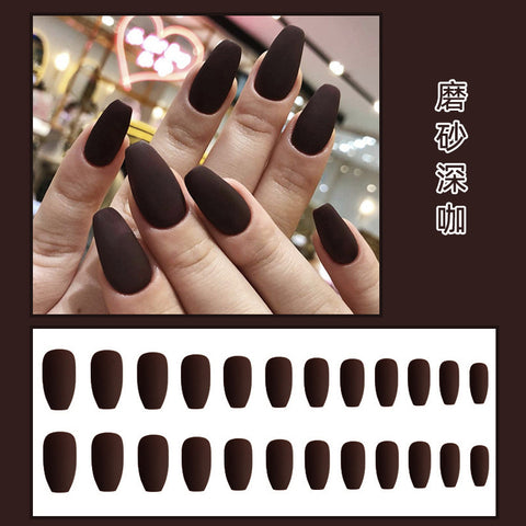 N70 Solid color frosted dark coffee false nails wearable nail 24pcs/box with jel glue