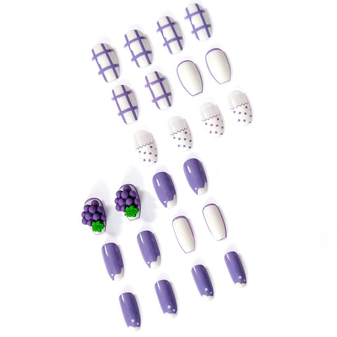 N41 hot-selling ladies mesh grape false nails 24pcs/box with jel glue