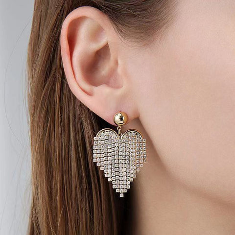 Personality exaggerated design love tassel stud earrings for women