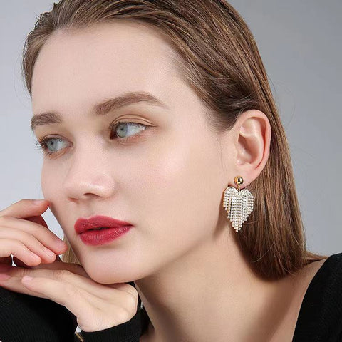 Personality exaggerated design love tassel stud earrings for women