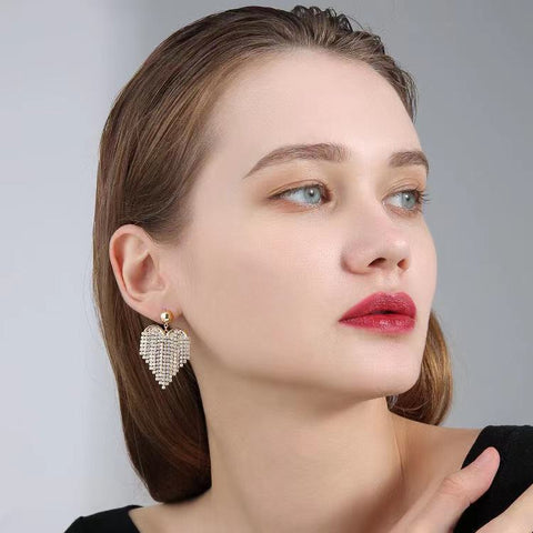 Personality exaggerated design love tassel stud earrings for women