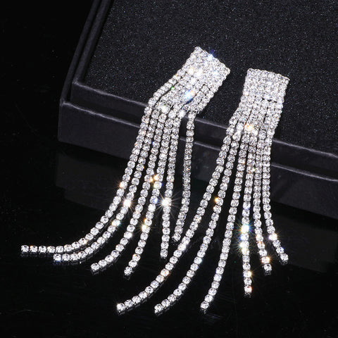 Long Tassel Bridal Drop Dangling Earrings for Women Wedding Jewelry