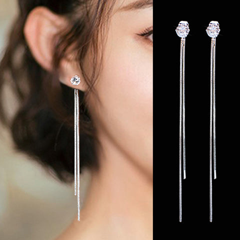 Long Crystal Tassel Dangle Earrings for Women