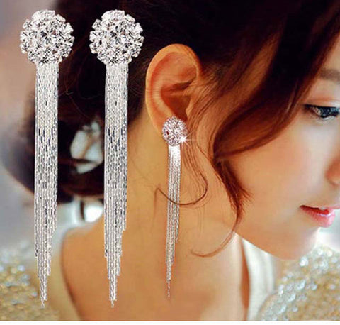 Long Crystal Tassel Dangle Earrings for Women