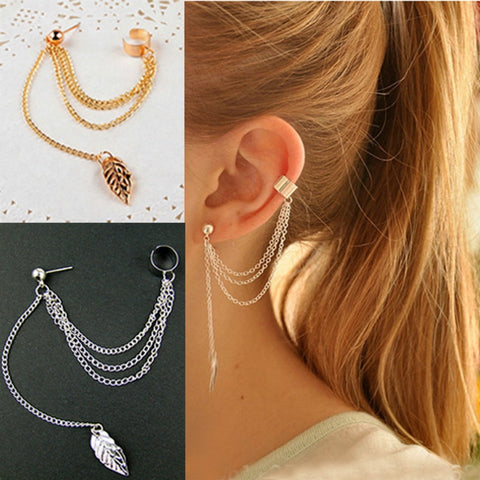 Jewelry Fashion Personality Metal Ear Clip Leaf Tassel Earrings For Women
