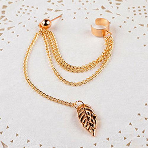 Jewelry Fashion Personality Metal Ear Clip Leaf Tassel Earrings For Women