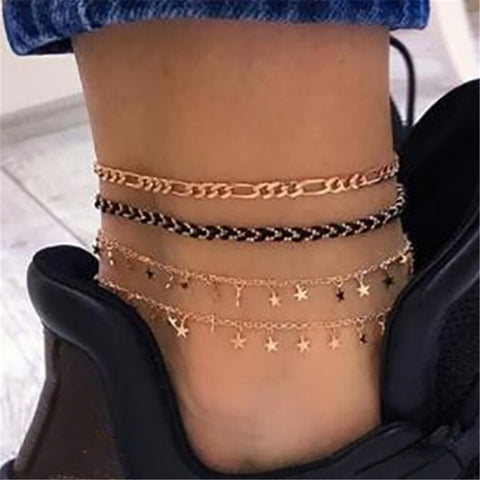 Tocona Layered Gold Shell Pendant Chain Ankle Bracelet On Leg Foot Jewelry