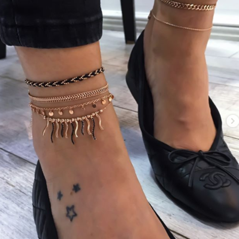 Tocona Layered Gold Shell Pendant Chain Ankle Bracelet On Leg Foot Jewelry
