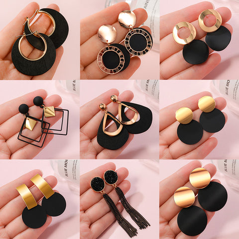 New Korean Black Cute Arcylic Geometric Dangle Drop Gold Earings