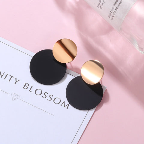 New Korean Black Cute Arcylic Geometric Dangle Drop Gold Earings