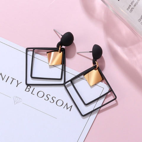 New Korean Black Cute Arcylic Geometric Dangle Drop Gold Earings