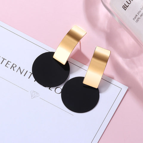 New Korean Black Cute Arcylic Geometric Dangle Drop Gold Earings