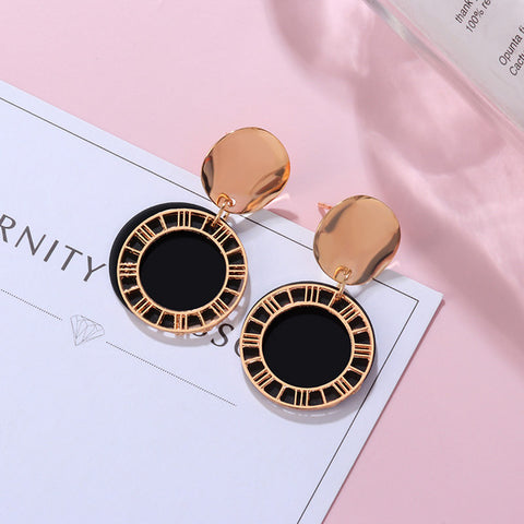 New Korean Black Cute Arcylic Geometric Dangle Drop Gold Earings