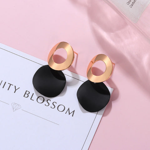 New Korean Black Cute Arcylic Geometric Dangle Drop Gold Earings