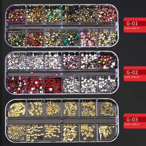 12Grid Multi-size Nail Rhinestones 3D Crystal AB Clear Nail Stones Decoration