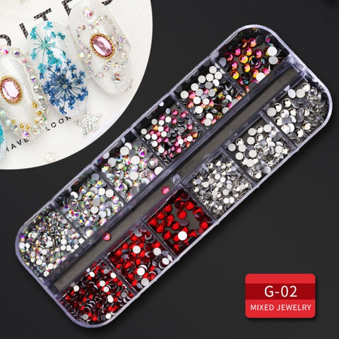 12Grid Multi-size Nail Rhinestones 3D Crystal AB Clear Nail Stones Decoration