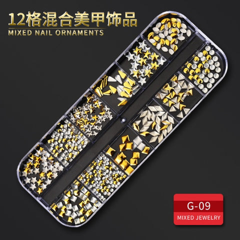 12Grid Multi-size Nail Rhinestones 3D Crystal AB Clear Nail Stones Decoration