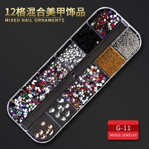 12Grid Multi-size Nail Rhinestones 3D Crystal AB Clear Nail Stones Decoration