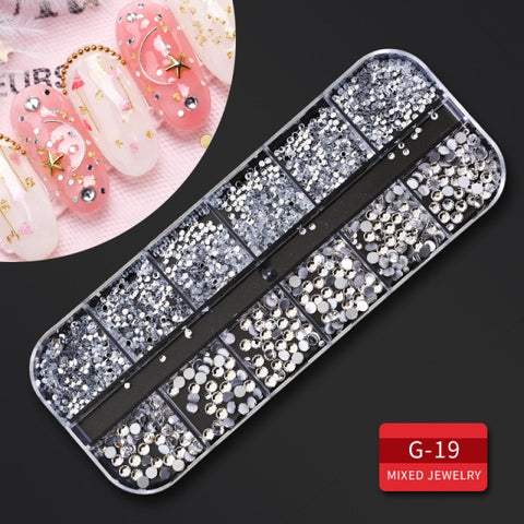 12Grid Multi-size Nail Rhinestones 3D Crystal AB Clear Nail Stones Decoration