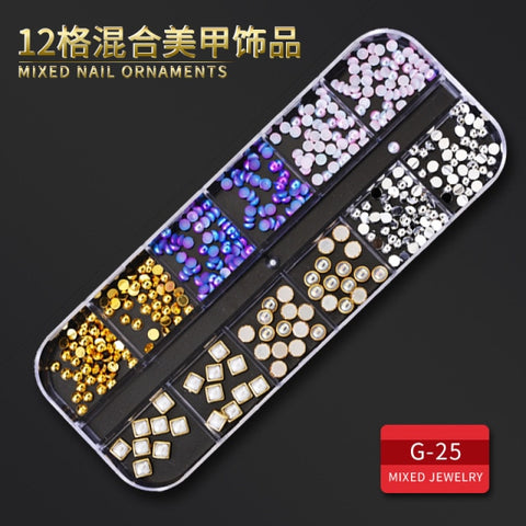 12Grid Multi-size Nail Rhinestones 3D Crystal AB Clear Nail Stones Decoration