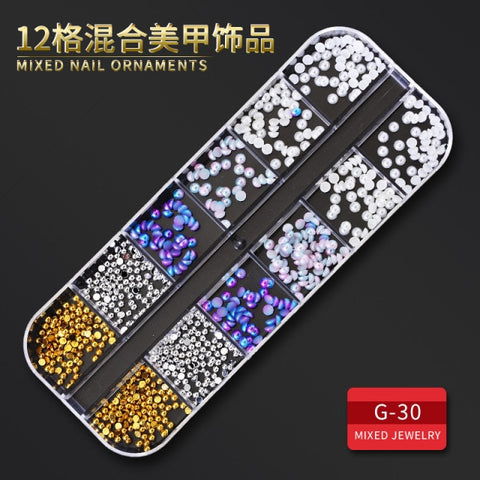 12Grid Multi-size Nail Rhinestones 3D Crystal AB Clear Nail Stones Decoration