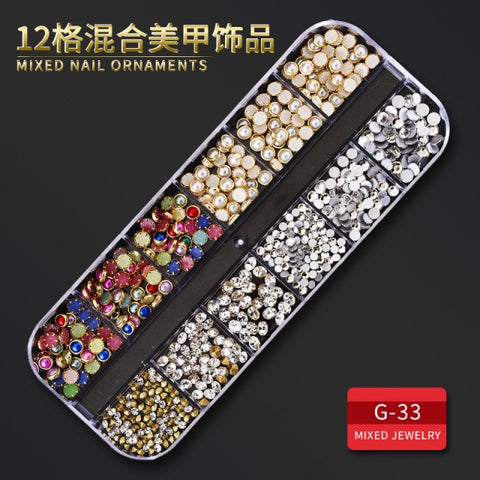12Grid Multi-size Nail Rhinestones 3D Crystal AB Clear Nail Stones Decoration