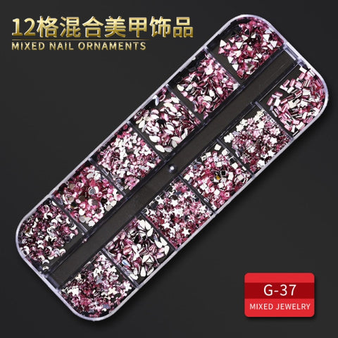 12Grid Multi-size Nail Rhinestones 3D Crystal AB Clear Nail Stones Decoration