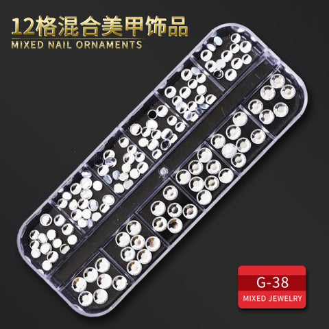 12Grid Multi-size Nail Rhinestones 3D Crystal AB Clear Nail Stones Decoration