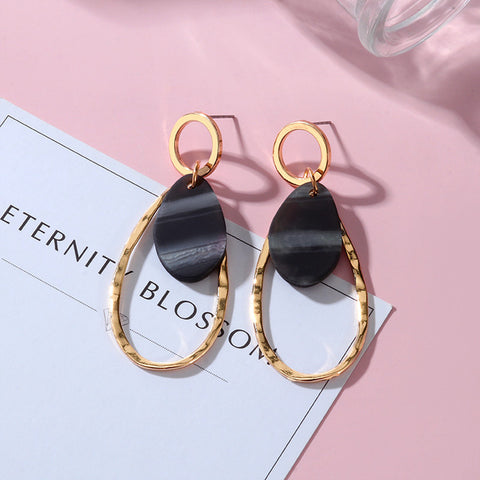 New Korean Black Cute Arcylic Geometric Dangle Drop Gold Earings