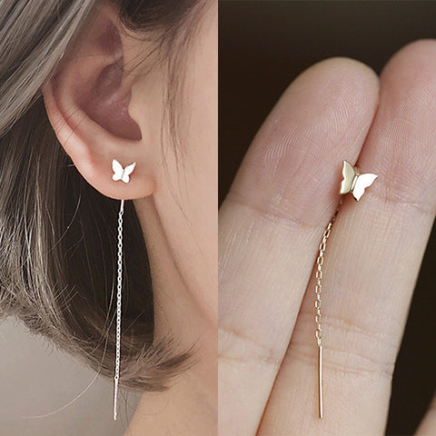 Long Tassel Butterfly Drop Earrings Silver Color Summer Jewelry Girls Party Gift