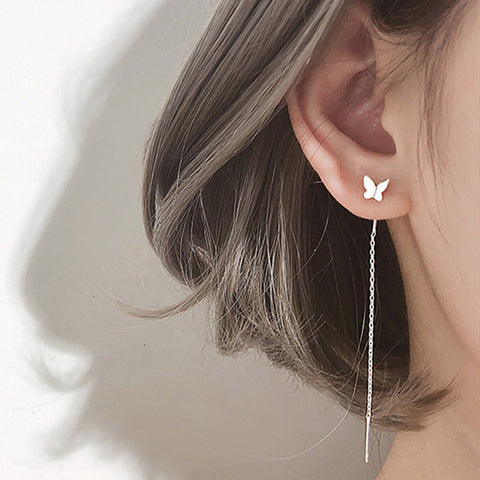 Long Tassel Butterfly Drop Earrings Silver Color Summer Jewelry Girls Party Gift