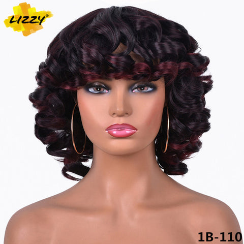 Short Hair Afro Curly Wig With Bangs Loose Synthetic Cosplay Fluffy