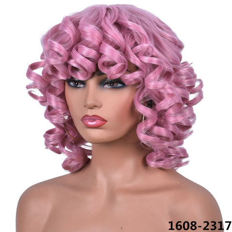 Short Hair Afro Curly Wig With Bangs Loose Synthetic Cosplay Fluffy