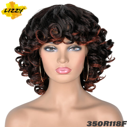 Short Hair Afro Curly Wig With Bangs Loose Synthetic Cosplay Fluffy